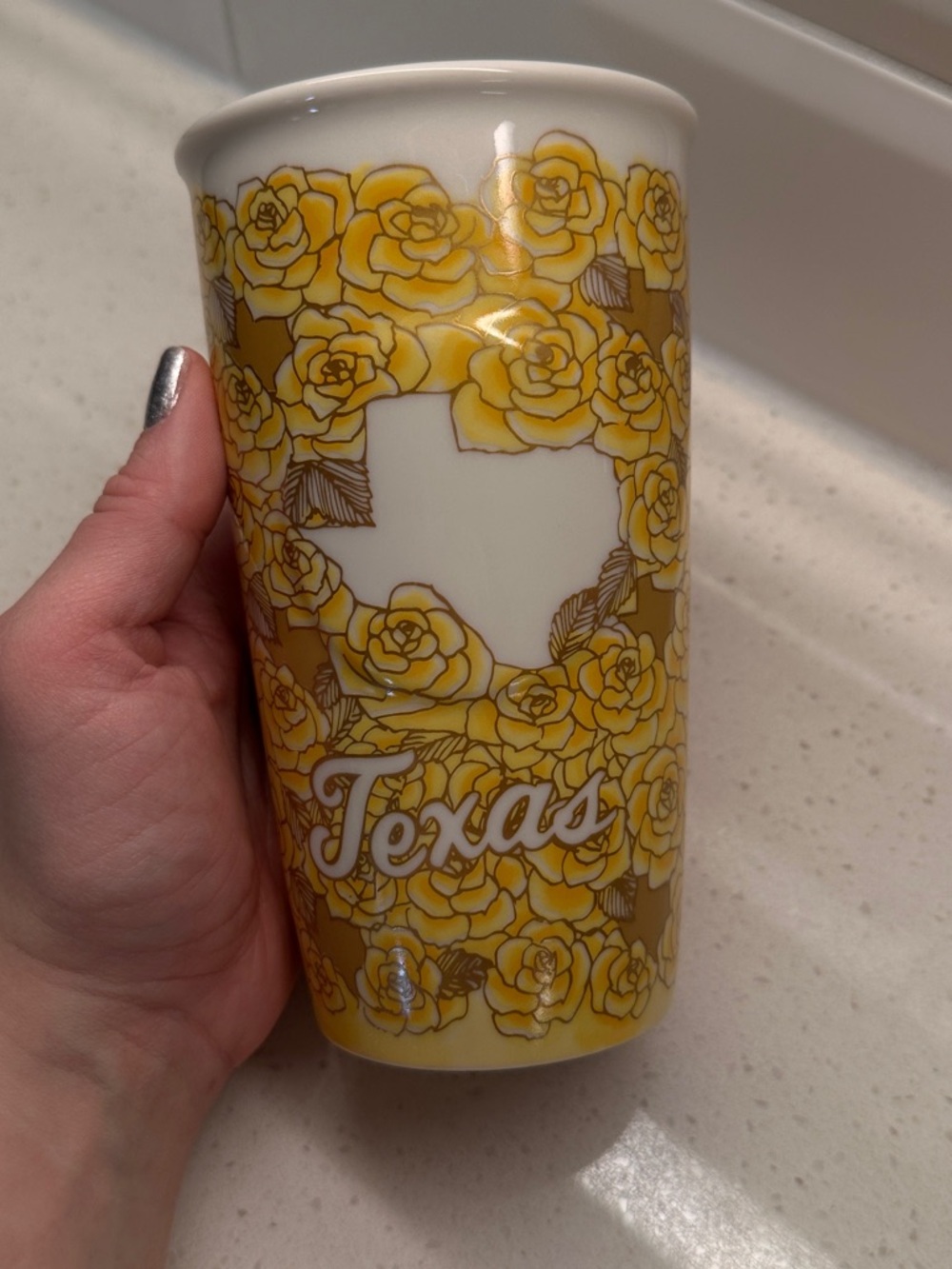 Starbucks Texas Yellow Rose Travel Tumbler 10oz Ceramic
Coffee Mug & Lid 2016